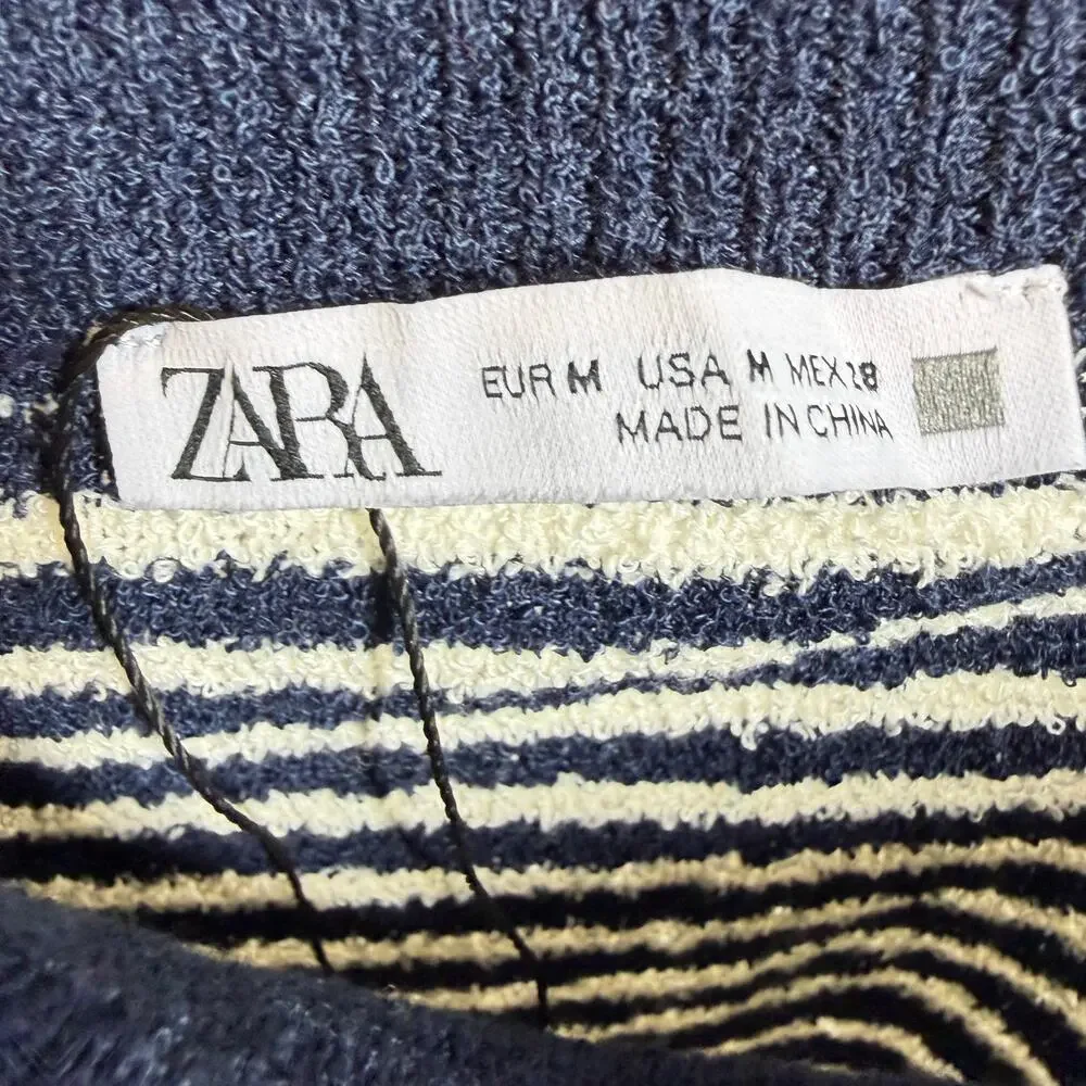 Zara Striped Mini Skirt pull on M cream/navy blue NWOT nautical coastal preppy